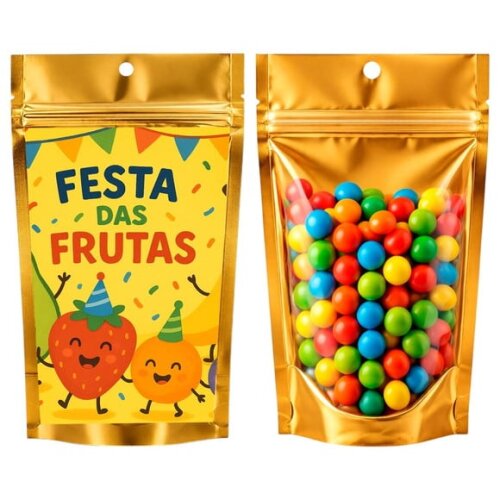 Saco Festa Metalizado Dourado 13x20 Festa das Frutas