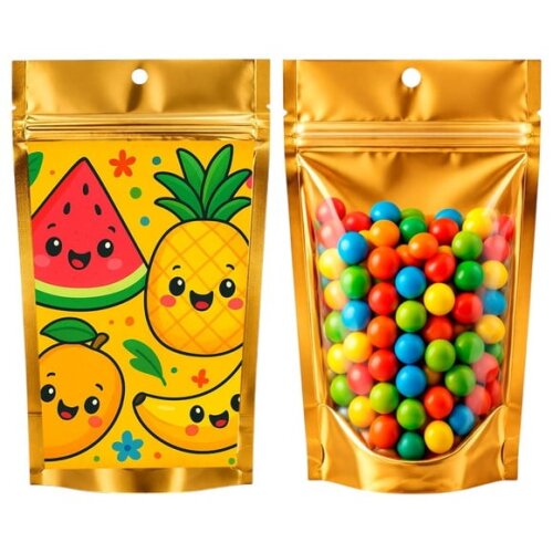 Saco Festa Metalizado Dourado 13x20 Frutas Tropicais
