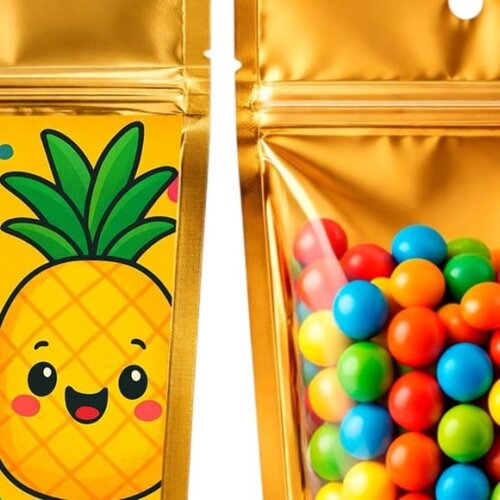 Saco Festa Metalizado Dourado 13x20 Frutas Tropicais