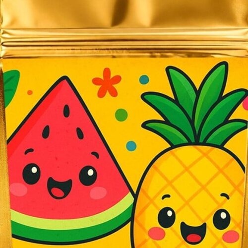 Saco Festa Metalizado Dourado 13x20 Frutas Tropicais