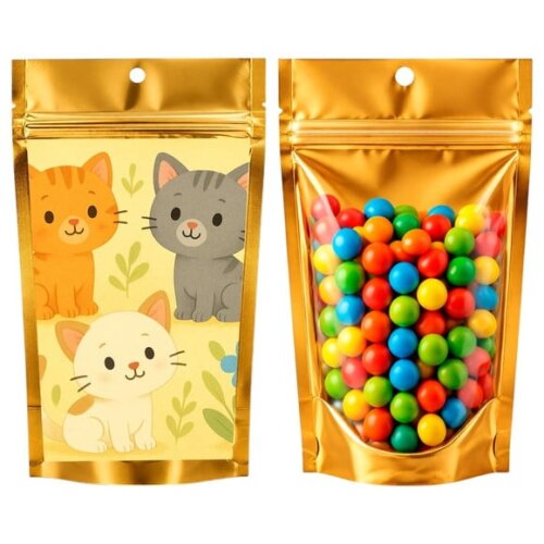 Saco Festa Metalizado Dourado 13x20 Gatinhos
