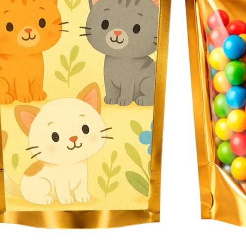 Saco Festa Metalizado Dourado 13x20 Gatinhos
