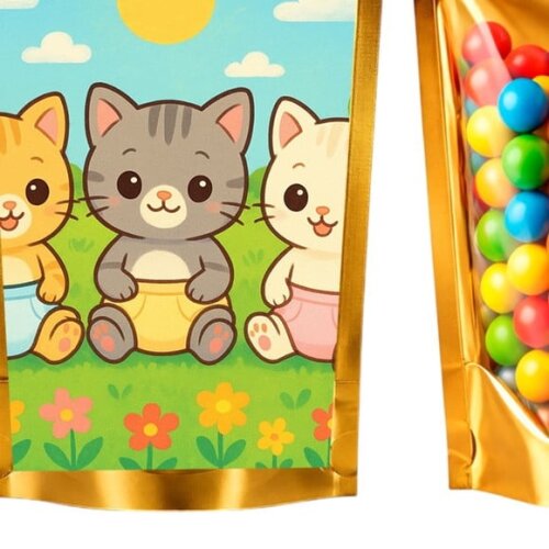 Saco Festa Metalizado Dourado 13x20 Gatinhos Baby