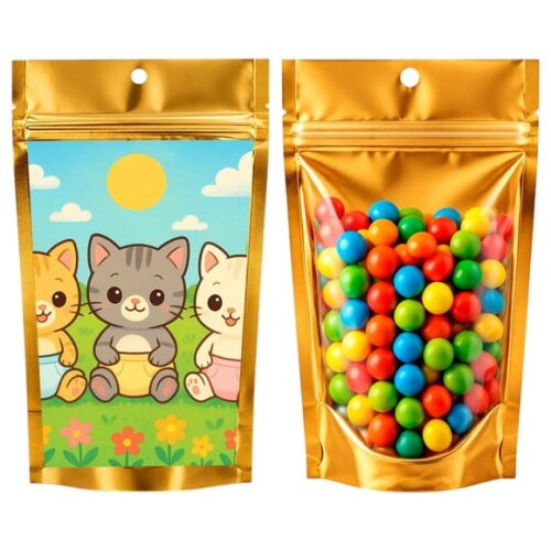 Saco Festa Metalizado Dourado 13x20 Gatinhos Baby