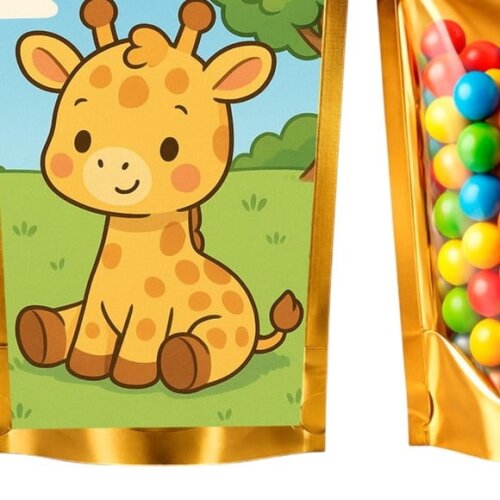 Saco Festa Metalizado Dourado 13x20 Girafinha Baby