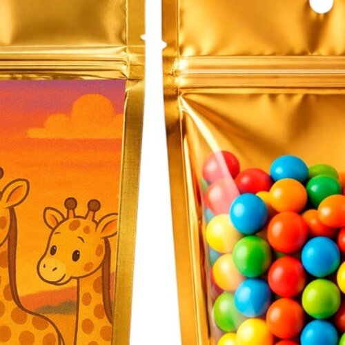 Saco Festa Metalizado Dourado 13x20 Girafinhas