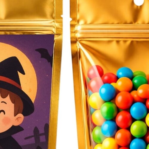 Saco Festa Metalizado Dourado 13x20 Halloween