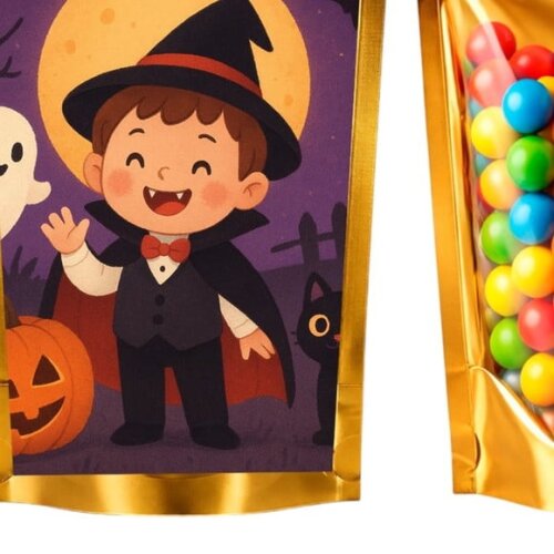 Saco Festa Metalizado Dourado 13x20 Halloween