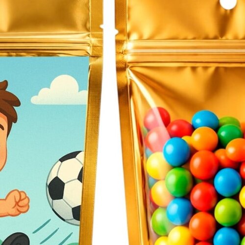 Saco Festa Metalizado Dourado 13x20 Jogador de Futebol