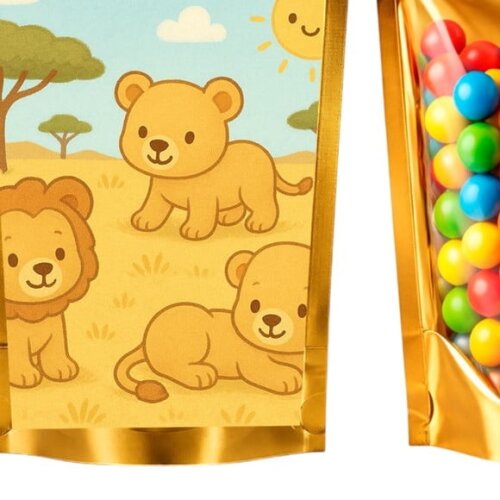 Saco Festa Metalizado Dourado 13x20 Leãozinhos