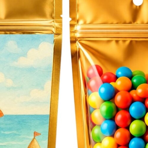 Saco Festa Metalizado Dourado 13x20 Mar e Praia Aquarela