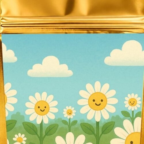 Saco Festa Metalizado Dourado 13x20 Margaridas
