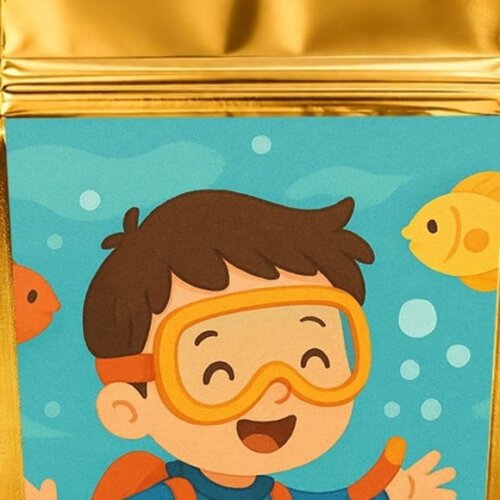 Saco Festa Metalizado Dourado 13x20 Menino Mergulhador