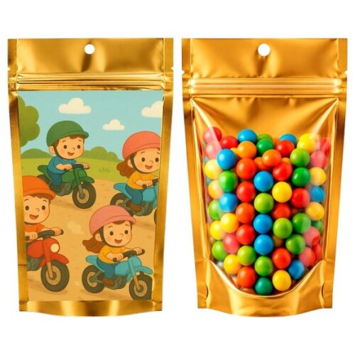 Saco Festa Metalizado Dourado 13x20 Motocicletas Kids