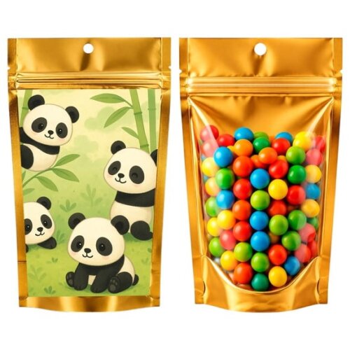Saco Festa Metalizado Dourado 13x20 Pandinhas