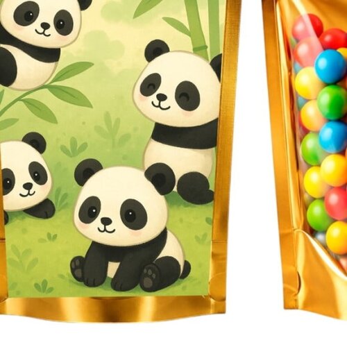 Saco Festa Metalizado Dourado 13x20 Pandinhas