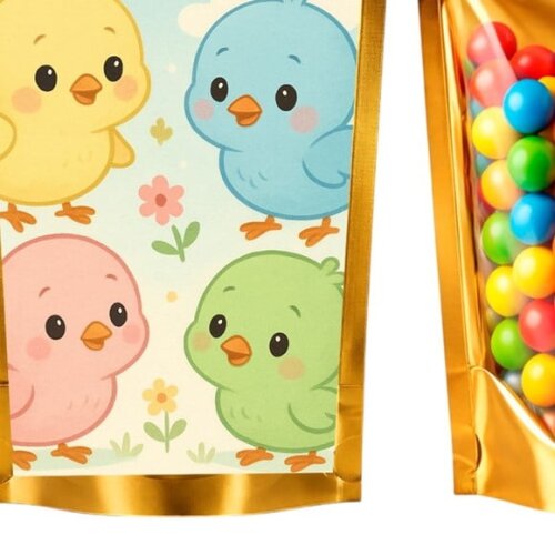 Saco Festa Metalizado Dourado 13x20 Passarinhos Baby