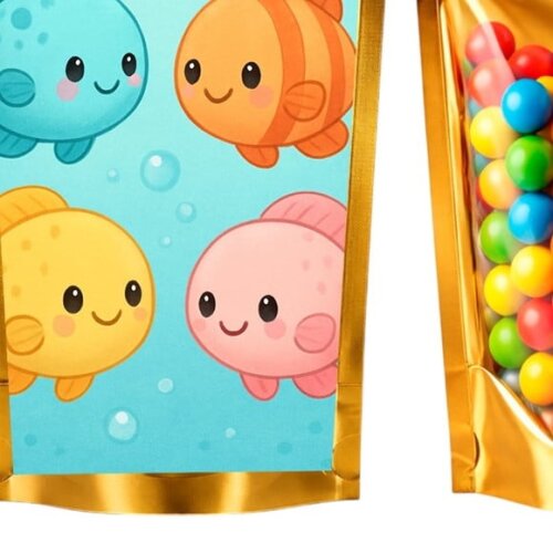 Saco Festa Metalizado Dourado 13x20 Peixinhos Baby