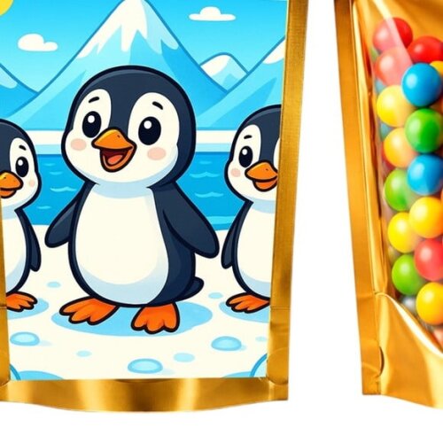Saco Festa Metalizado Dourado 13x20 Pinguins