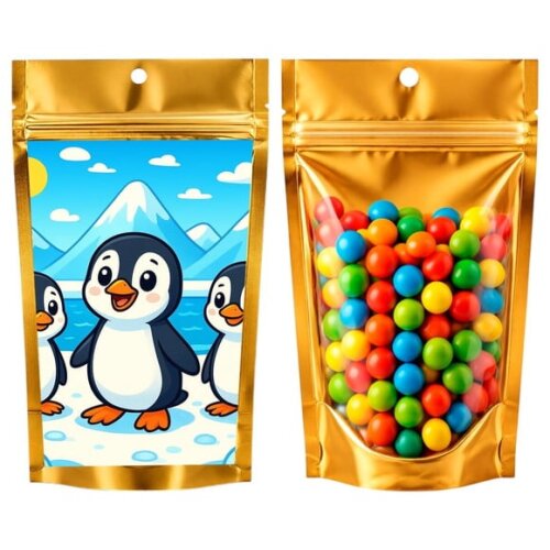 Saco Festa Metalizado Dourado 13x20 Pinguins