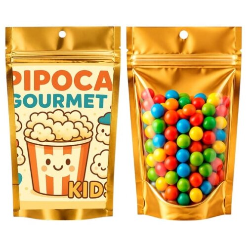 Saco Festa Metalizado Dourado 13x20 Pipoca Gourmet Kids