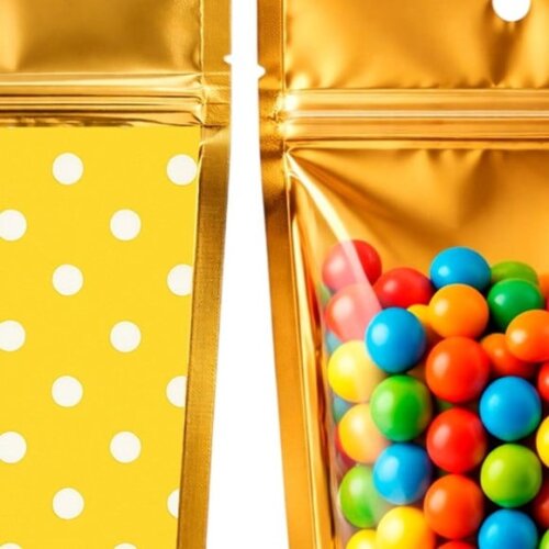 Saco Festa Metalizado Dourado 13x20 Poá Amarelo