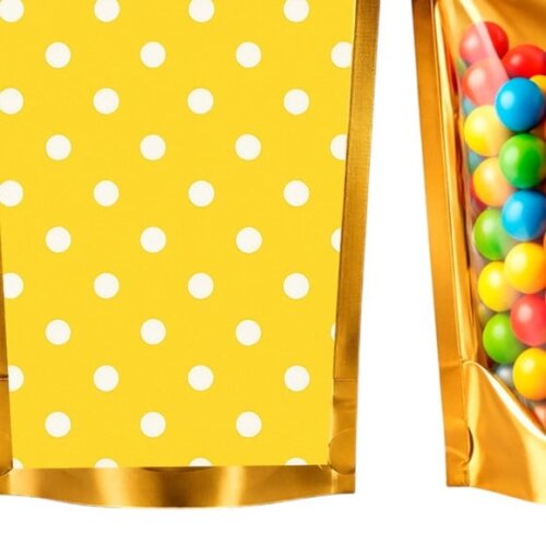 Saco Festa Metalizado Dourado 13x20 Poá Amarelo
