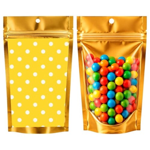 Saco Festa Metalizado Dourado 13x20 Poá Amarelo