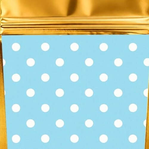 Saco Festa Metalizado Dourado 13x20 Poá Azul Bebê
