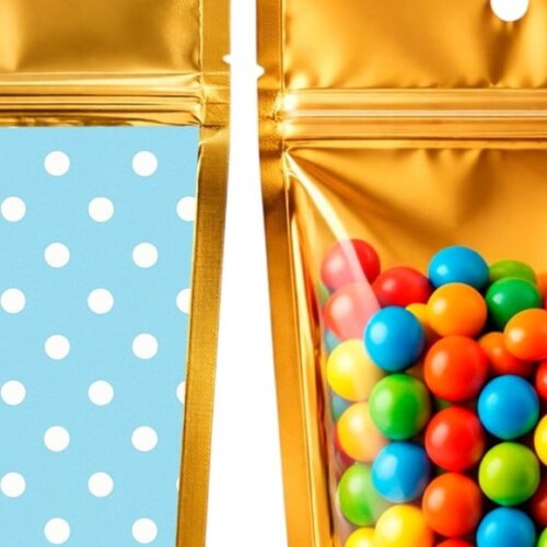 Saco Festa Metalizado Dourado 13x20 Poá Azul Bebê
