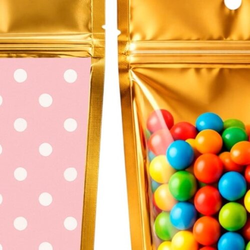Saco Festa Metalizado Dourado 13x20 Poá Rosa Bebê