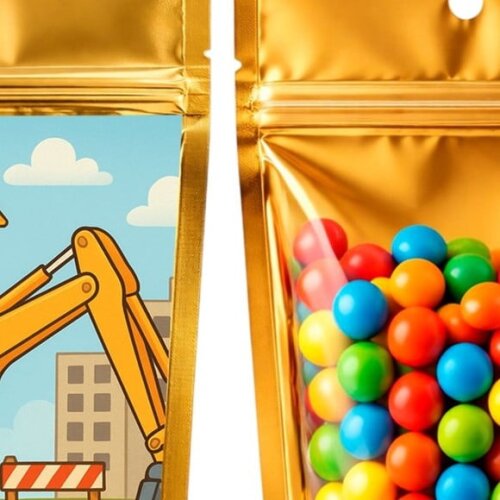 Saco Festa Metalizado Dourado 13x20 Retroescavadeira