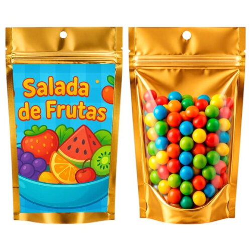 Saco Festa Metalizado Dourado 13x20 Salada de Frutas