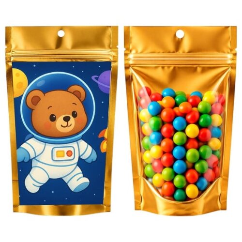 Saco Festa Metalizado Dourado 13x20 Ursinho Astronauta