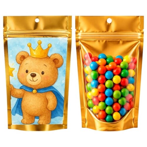 Saco Festa Metalizado Dourado 13x20 Ursinho Príncipe