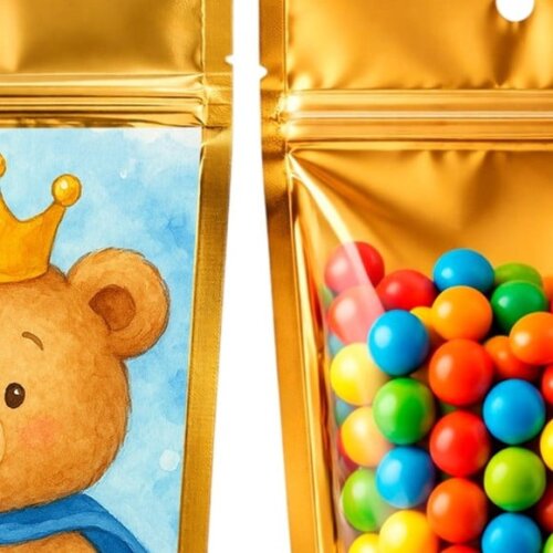 Saco Festa Metalizado Dourado 13x20 Ursinho Príncipe