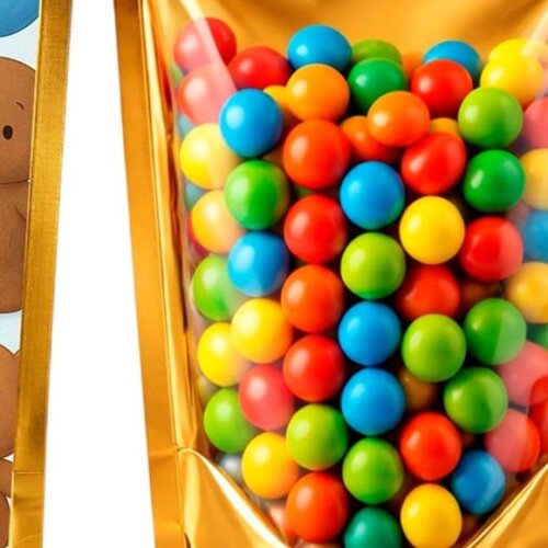 Saco Festa Metalizado Dourado 13x20 Ursinhos com Balões