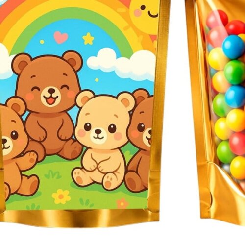 Saco Festa Metalizado Dourado 13x20 Ursinhos Baby