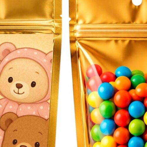Saco Festa Metalizado Dourado 13x20 Ursinhos de Pijama