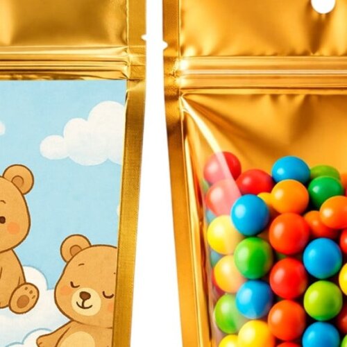 Saco Festa Metalizado Dourado 13x20 Ursinhos na Nuvem