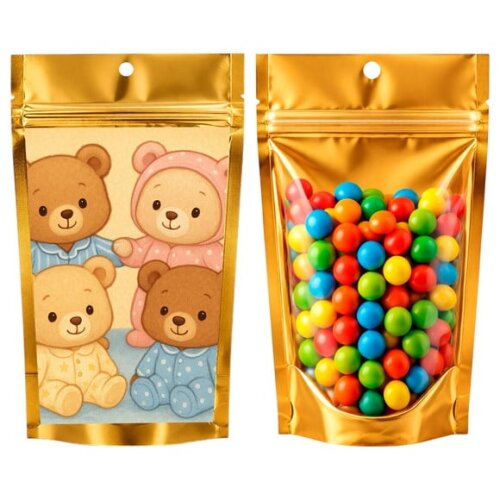 Saco Festa Metalizado Dourado 13x20 Ursinhos de Pijama