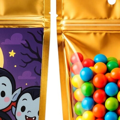 Saco Festa Metalizado Dourado 13x20 Vampirinhos Fofinhos