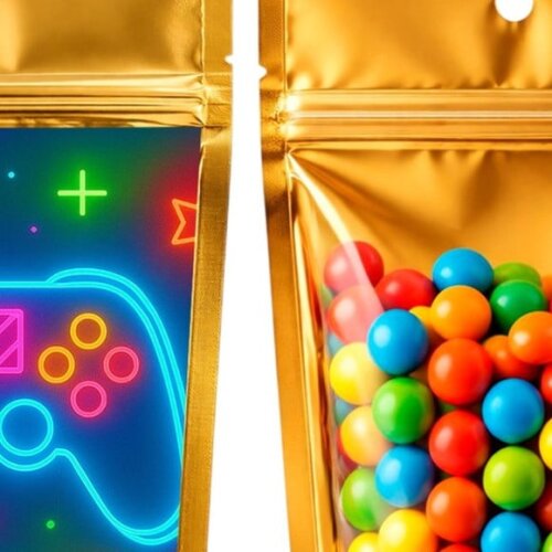 Saco Festa Metalizado Dourado 13x20 Video Game Neon