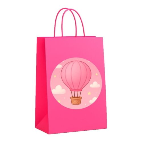 Sacola de Papel Personalizada Infantil Balão de Ar Rosa