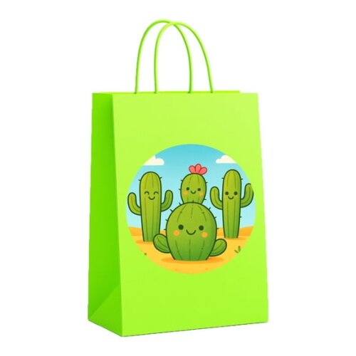Sacola de Papel Personalizada Infantil Cactos Fofos