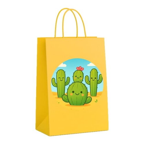 Sacola de Papel Personalizada Infantil Cactos Fofos