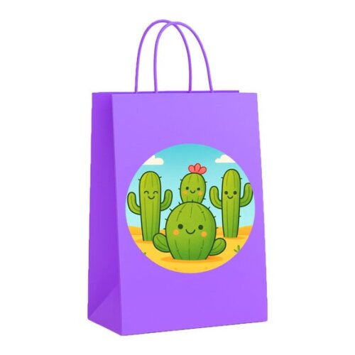 Sacola de Papel Personalizada Infantil Cactos Fofos