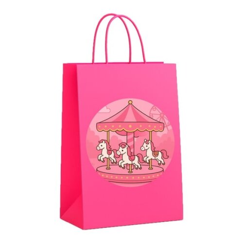 Sacola de Papel Personalizada Infantil Carrossel Rosa