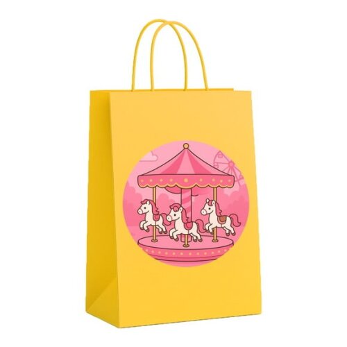 Sacola de Papel Personalizada Infantil Carrossel Rosa