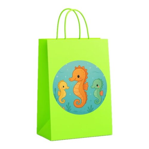 Sacola de Papel Personalizada Infantil Cavalos Marinhos